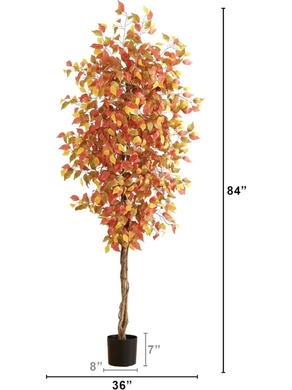 7ft Autumn Ficus Artificial Fall Tree - Lifelike Home Decor for Seasonal